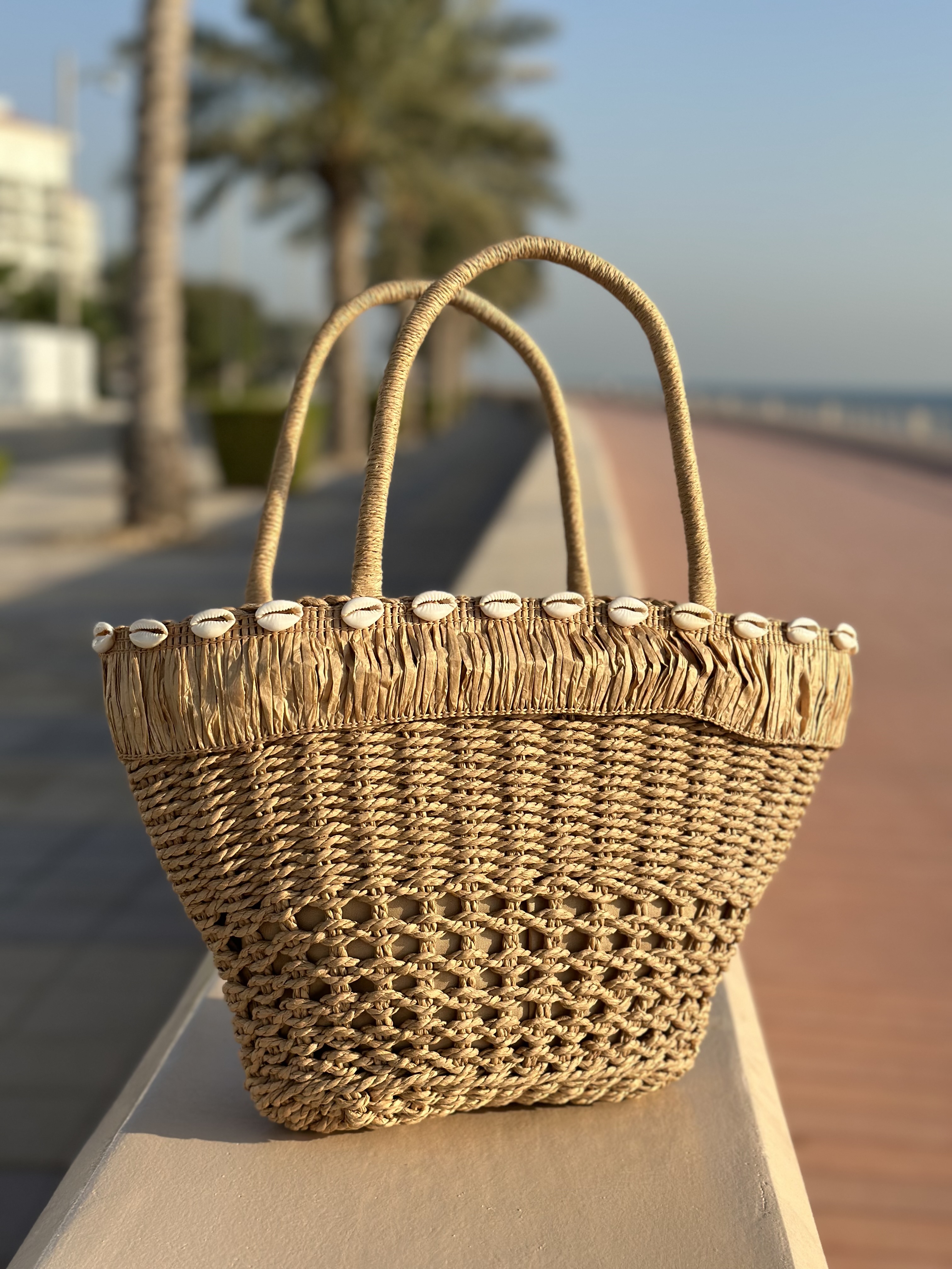 Raffia bucket bag